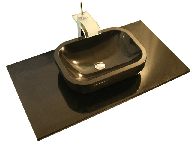 Tan Brown braun Doppel waschtisch Waschbecken Granit Naturstein Nero Assoluto Granitwaschtisch Waschbecken schwarzer Granit Naturstein